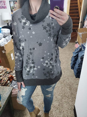 Ultra Soft Charcoal Grey Stars Cowlneck Sweater