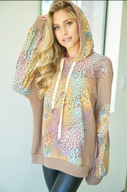 Ultra Soft Mocha Multi-color Tie Dye Leopard Hoodie